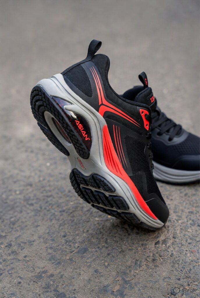 Macro view of ASIAN Wonder-13 EVA cushion sole and breathable mesh – engineered for Delhi NCR’s roads and humidity