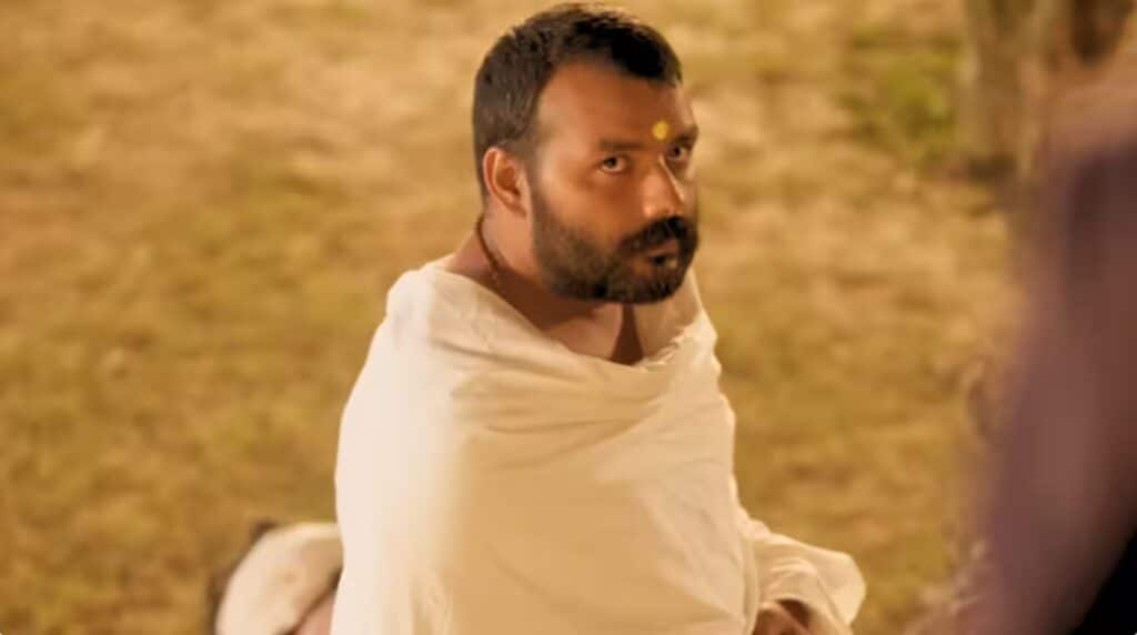 Shobhinaw Satyaa in character as Neem Karoli Baba in a key still from Hanuman Ansh 2026.